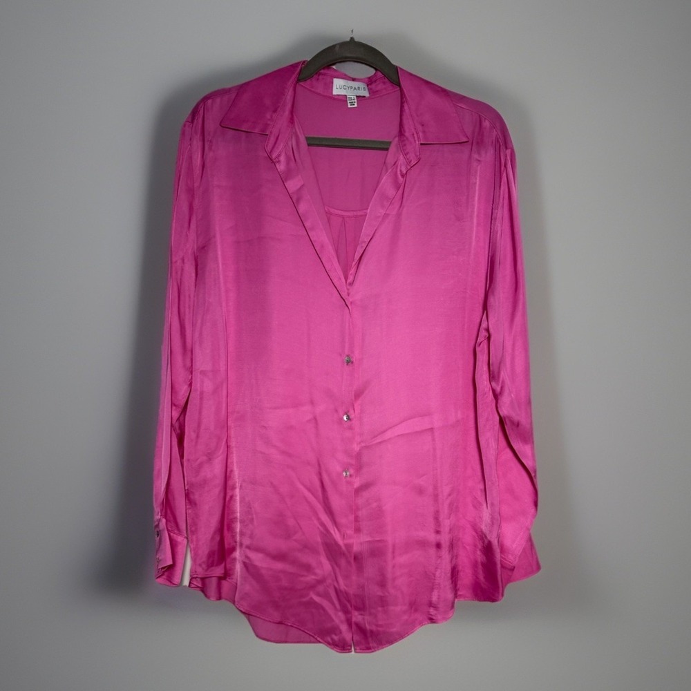 Lucy Paris Pink Ribbed Wrap Top V Neck Fitted Size L 42 (1592)